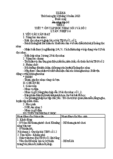 Giáo án Tiếng Việt + Âm nhạc Tiểu học (Kết nối tri thức) - Tuần 8 - Năm học 2023-2024