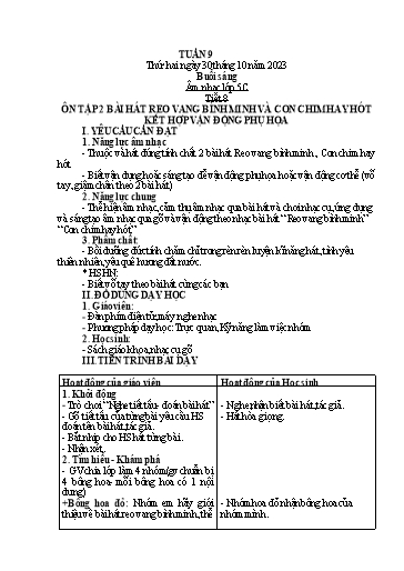 Giáo án Tiếng Việt + Âm nhạc Tiểu học (Kết nối tri thức) - Tuần 9 - Năm học 2023-2024