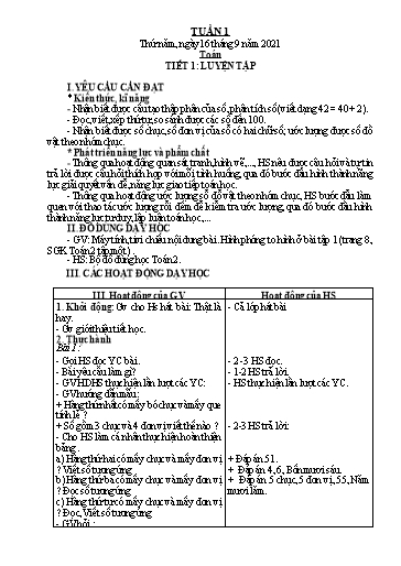 Giáo án Tiếng Việt + Toán Lớp 2 - Tuần 1 - Năm học 2021-2022