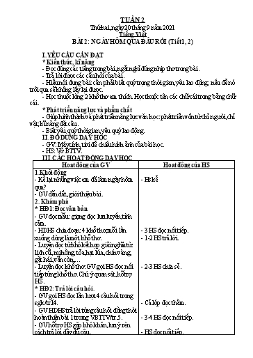 Giáo án Tiếng Việt + Toán + Tự nhiên và Xã hội 2 - Tuần 2 - Năm học 2021-2022