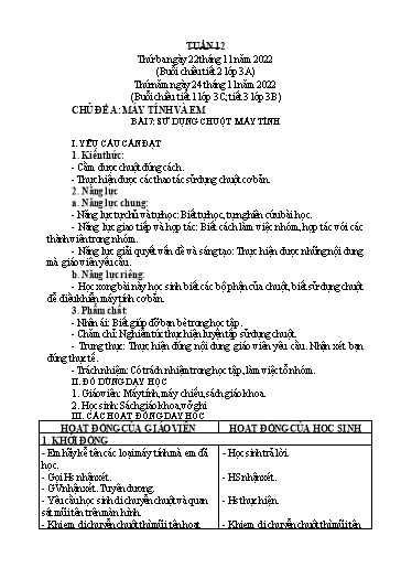 Giáo án Tin học Lớp 3+4+5 - Tuần 12 - Năm học 2022-2023