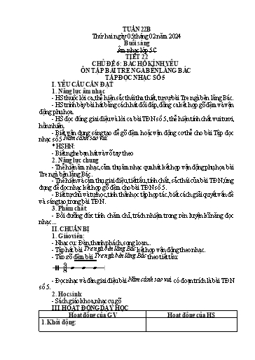 Kế hoạch bài dạy Âm nhạc + Tiếng Việt + Kỹ năng sống Tiểu học - Tuần 22 - Năm học 2023-2024