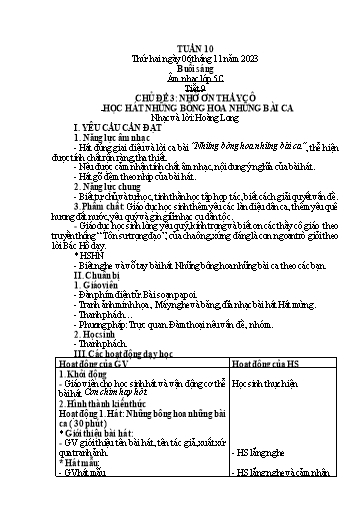 Kế hoạch bài dạy Âm nhạc + Tiếng Việt Tiểu học (Kết nối tri thức) - Tuần 10 - Năm học 2023-2024