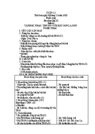 Kế hoạch bài dạy Âm nhạc + Tiếng Việt Tiểu học (Kết nối tri thức) - Tuần 12 - Năm học 2023-2024
