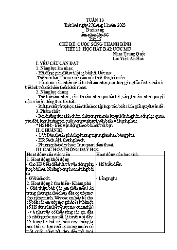 Kế hoạch bài dạy Âm nhạc + Tiếng Việt Tiểu học (Kết nối tri thức) - Tuần 13 - Năm học 2023-2024