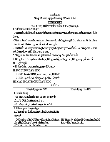 Kế hoạch bài dạy các môn Lớp 1 - Tuần 21 - Năm học 2024-2025