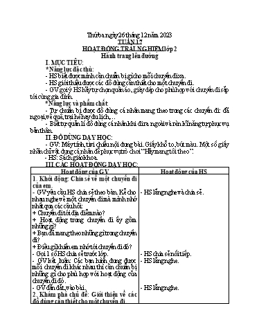 Kế hoạch bài dạy Hoạt động trải nghiệm + Đạo đức Lớp 1+2 - Tuần 17 - Năm học 2023-2024