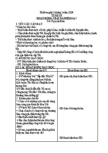 Kế hoạch bài dạy Hoạt động trải nghiệm + Đạo đức Lớp 1+2 - Tuần 19 - Năm học 2023-2024