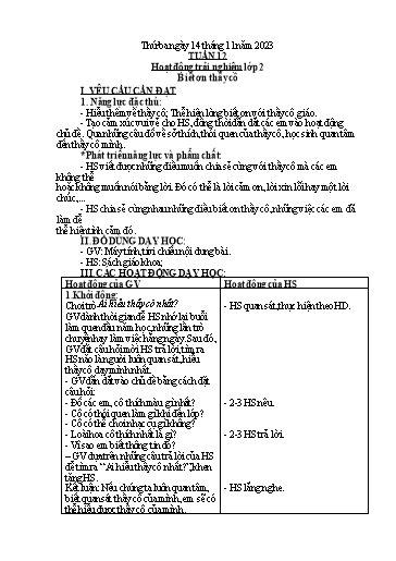 Kế hoạch bài dạy Hoạt động trải nghiệm + Đạo đức Lớp 1+2 - Tuần 12 - Năm học 2023-2024