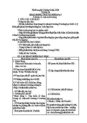 Kế hoạch bài dạy Hoạt động trải nghiệm + Đạo đức Lớp 1+2 - Tuần 29 - Năm học 2023-2024