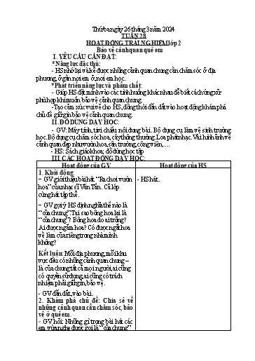Kế hoạch bài dạy Hoạt động trải nghiệm + Đạo đức Lớp 1+2 - Tuần 28 - Năm học 2023-2024