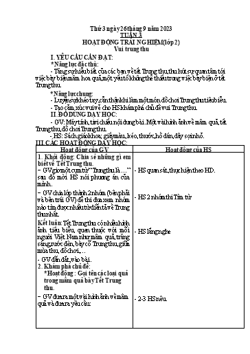 Kế hoạch bài dạy Hoạt động trải nghiệm + Đạo đức Lớp 1+2 - Tuần 3 - Năm học 2023-2024