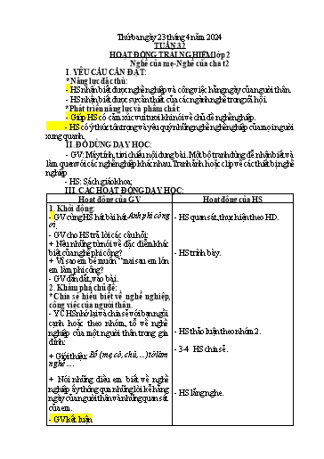 Kế hoạch bài dạy Hoạt động trải nghiệm + Đạo đức Lớp 1+2 - Tuần 32 - Năm học 2023-2024