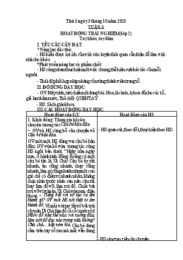 Kế hoạch bài dạy Hoạt động trải nghiệm + Đạo đức Lớp 1+2 - Tuần 5 - Năm học 2023-2024