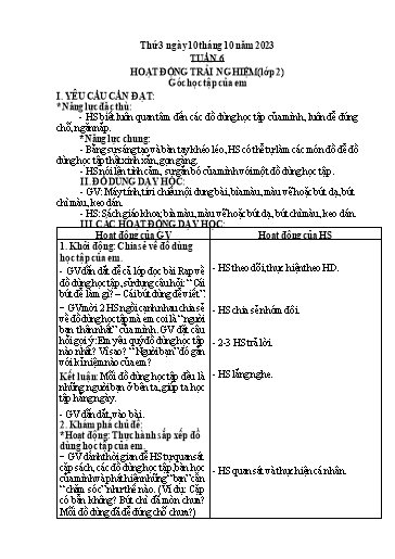 Kế hoạch bài dạy Hoạt động trải nghiệm + Đạo đức Lớp 1+2 - Tuần 6 - Năm học 2023-2024