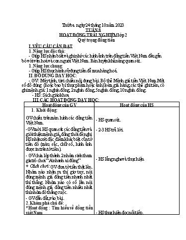 Kế hoạch bài dạy Hoạt động trải nghiệm + Đạo đức Lớp 1+2 - Tuần 8 - Năm học 2023-2024