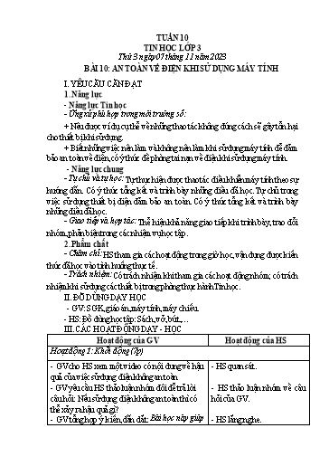 Kế hoạch bài dạy Tin học Lớp 3+4+5 - Tuần 10 - Năm học 2023-2024