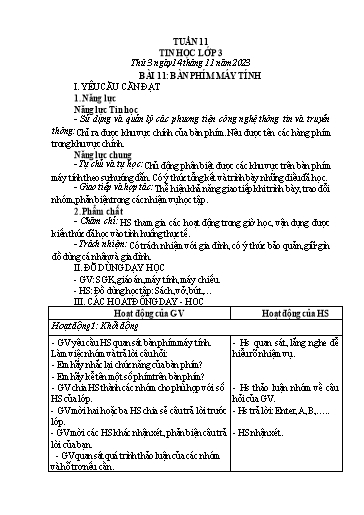 Kế hoạch bài dạy Tin học Lớp 3+4+5 - Tuần 11 - Năm học 2023-2024