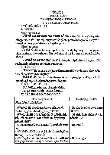Kế hoạch bài dạy Tin học Lớp 3+4+5 - Tuần 12 - Năm học 2023-2024