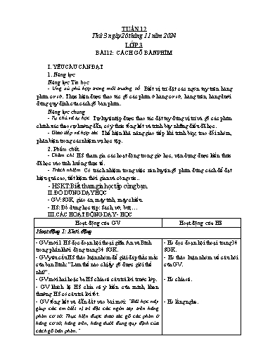 Kế hoạch bài dạy Tin học Lớp 3+4+5 - Tuần 12 - Năm học 2024-2025