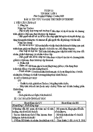 Kế hoạch bài dạy Tin học Lớp 3+4+5 - Tuần 13 - Năm học 2023-2024