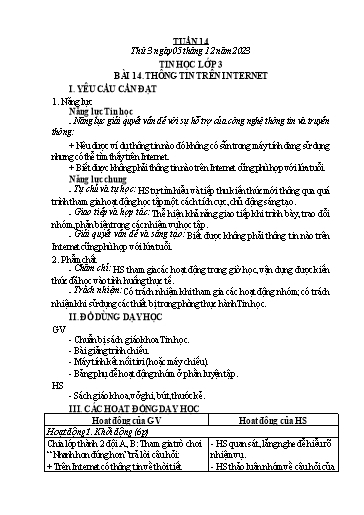 Kế hoạch bài dạy Tin học Lớp 3+4+5 - Tuần 14 - Năm học 2023-2024