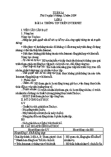 Kế hoạch bài dạy Tin học Lớp 3+4+5 - Tuần 14 - Năm học 2024-2025