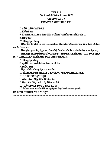 Kế hoạch bài dạy Tin học Lớp 3+4+5 - Tuần 18 - Năm học 2024-2025