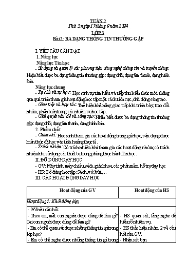 Kế hoạch bài dạy Tin học Lớp 3+4+5 - Tuần 2 - Năm học 2024-2025