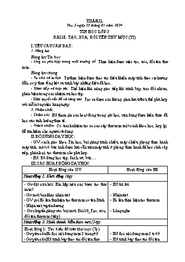 Kế hoạch bài dạy Tin học Lớp 3+4+5 - Tuần 21 - Năm học 2023-2024