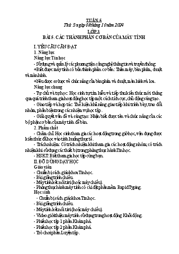 Kế hoạch bài dạy Tin học Lớp 3+4+5 - Tuần 5 - Năm học 2024-2025