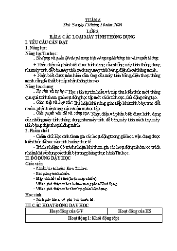 Kế hoạch bài dạy Tin học Lớp 3+4+5 - Tuần 6 - Năm học 2024-2025
