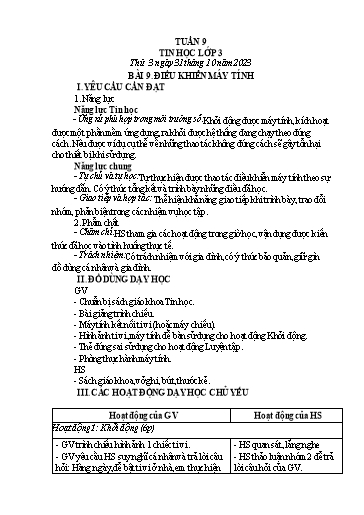 Kế hoạch bài dạy Tin học Lớp 3+4+5 - Tuần 9 - Năm học 2023-2024