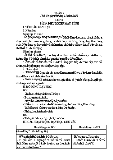 Kế hoạch bài dạy Tin học Lớp 3+4+5 - Tuần 9 - Năm học 2024-2025
