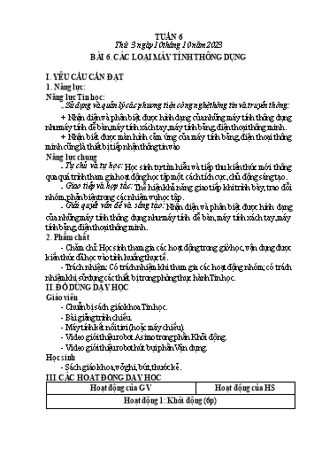 Kế hoạch bài dạy Tin học Lớp 3+5 - Tuần 6 - Năm học 2023-2024