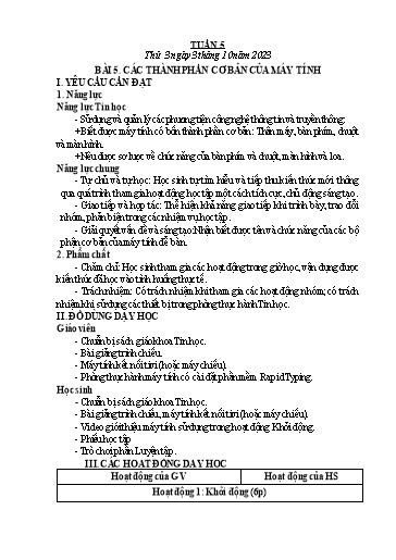 Kế hoạch bài dạy Tin học Lớp 4+5 - Tuần 5 - Năm học 2023-2024