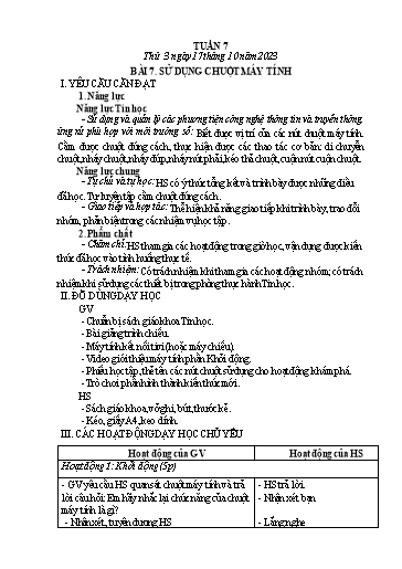 Kế hoạch bài dạy Tin học Lớp 5 - Tuần 7 - Năm học 2023-2024